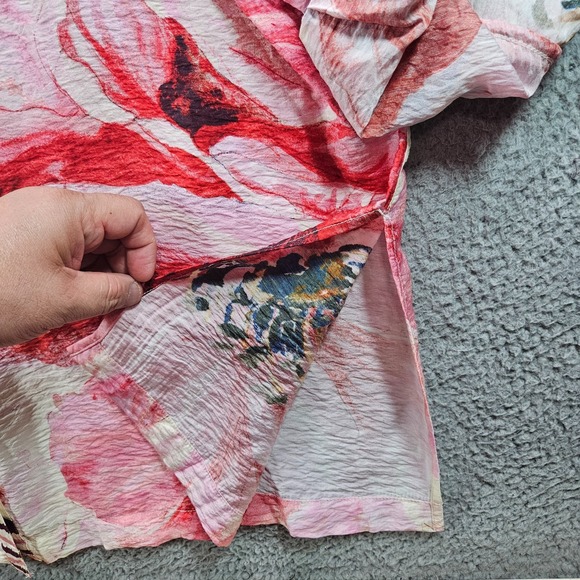 NEW John Mark Shirt Top Women 3X Button Up Large Floral Print Pink Red - Picture 6 of 12